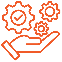 Hand holding gears with a checkmark, symbolizing service, support, and quality management.